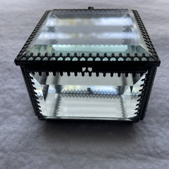 Nicole Miller Trinket Box Beveled Glass Jewelry Casket Hinged Mirror Footed - Picture 10 of 13